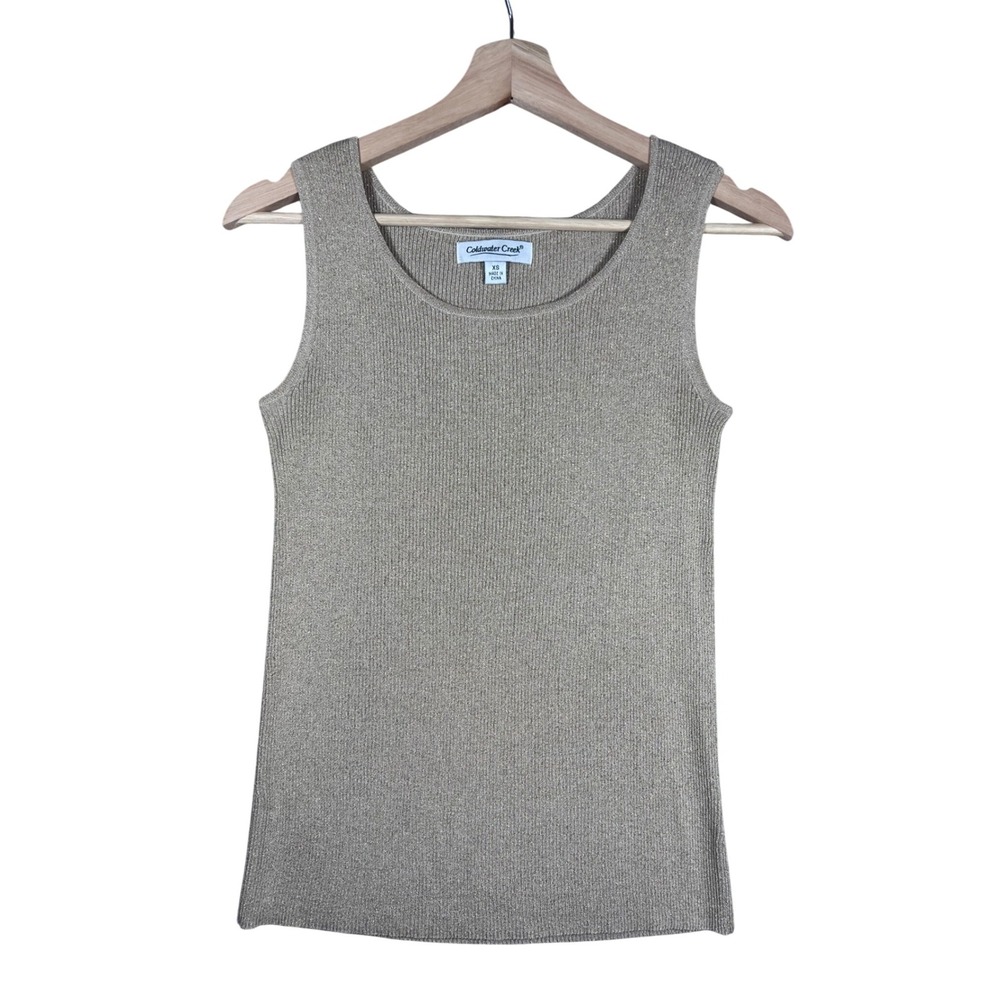 Coldwater Creek Silk Blend Metallic Knit Tank Top Sleeveless XS‎ Gold Beige